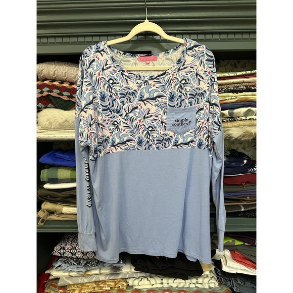 Simply Southern Tops - Simply Southern Tropical Leaf Pocket Long Sleeve T-Shirt Women's XL‎